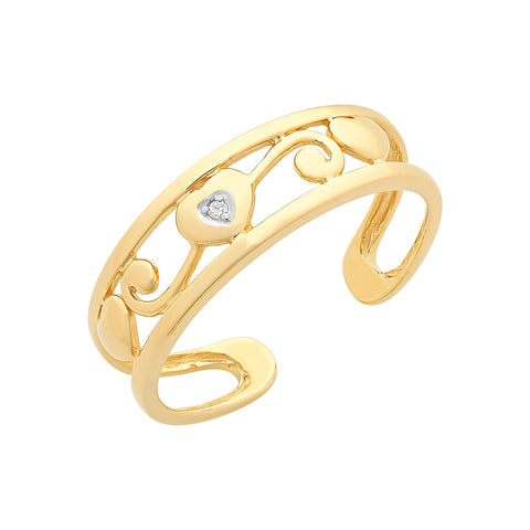 9ct Yellow Gold Open Toe Ring With Diamond