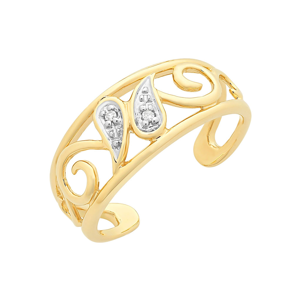 9ct Yellow Gold Open Fancy Toe Ring With Diamond