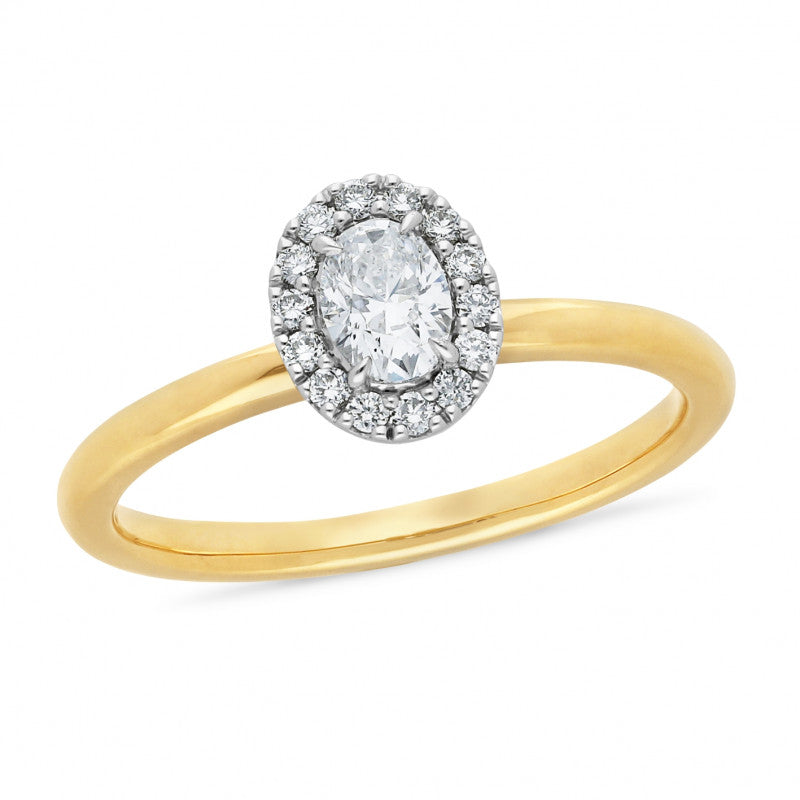 18ct Yellow Gold Oval Halo Engagement Ring