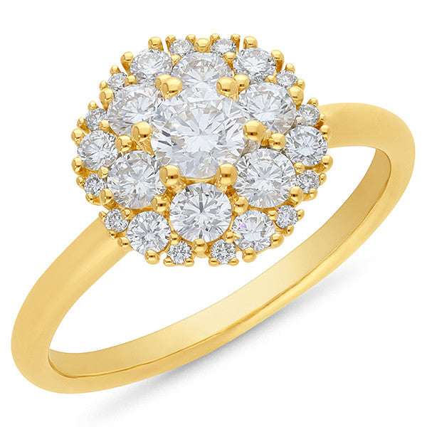 18ct Yellow Gold Lab Grown Diamond Flower Cluster Ring