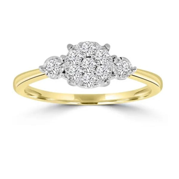 9ct Yellow Gold Diamond Trilogy Halo Ring