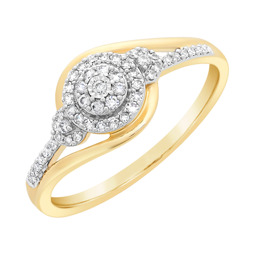 9ct Yellow Gold Diamond Cluster Ring With Swirls