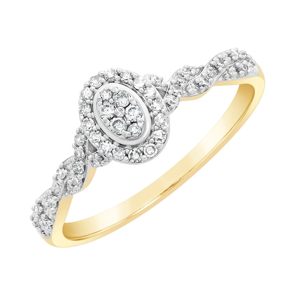 9ct Yellow Gold Oval Halo Diamond Dress Ring