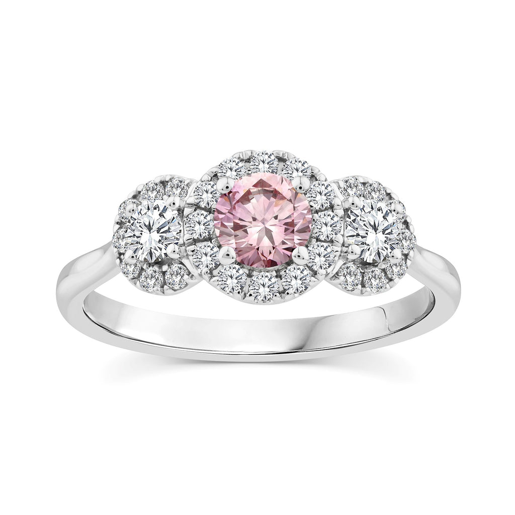 9ct White Gold Pink and White Lab Grown Triple Halo Diamond Ring