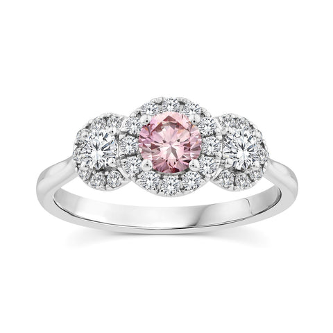 9ct White Gold Pink and White Lab Grown Triple Halo Diamond Ring