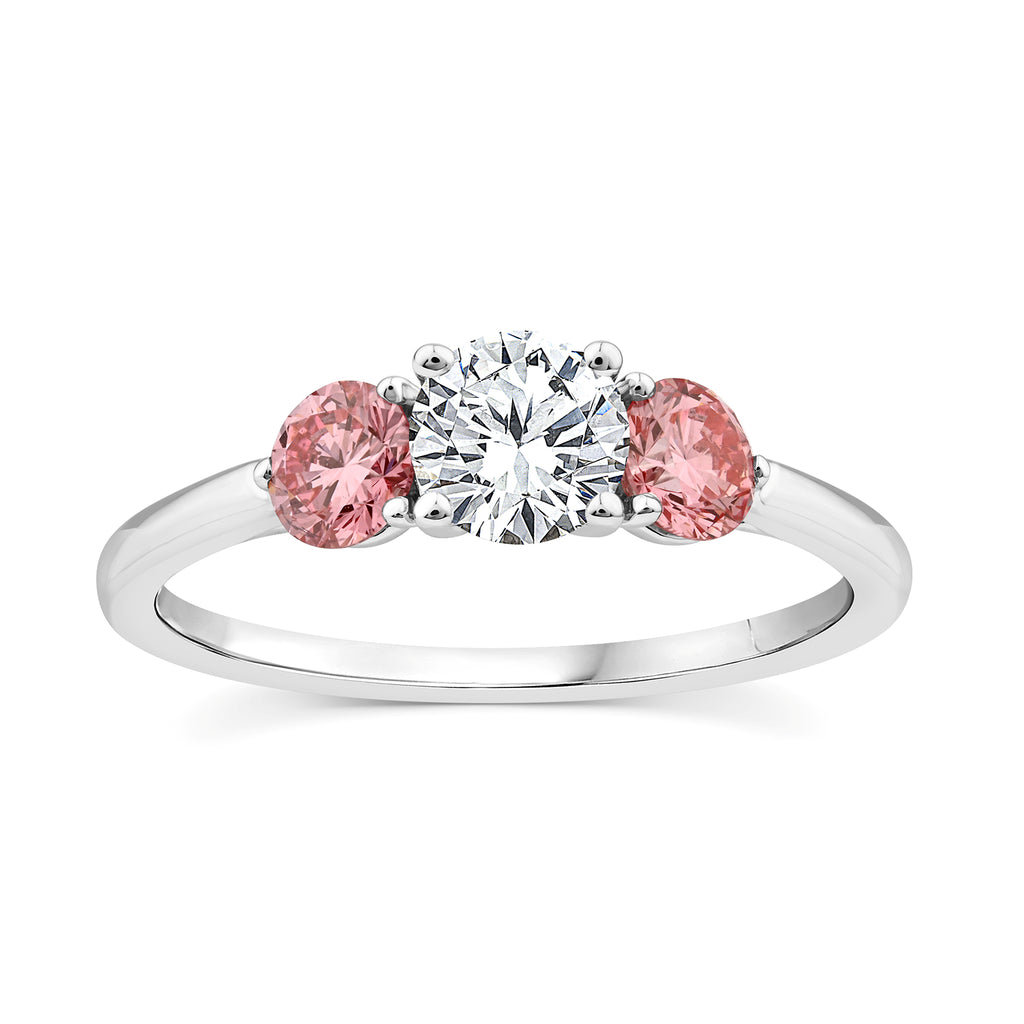 9ct White Gold Pink and White Lab Grown Diamond Trilogy Ring