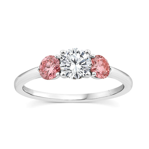 9ct White Gold Pink and White Lab Grown Diamond Trilogy Ring