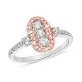 9ct Rose And White Gold Pink Caviar Art Deco Style Ring