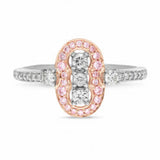 9ct Rose And White Gold Pink Caviar Art Deco Style Ring