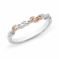 9ct Rose And White Gold Pink Caviar Leaf Pattern Band
