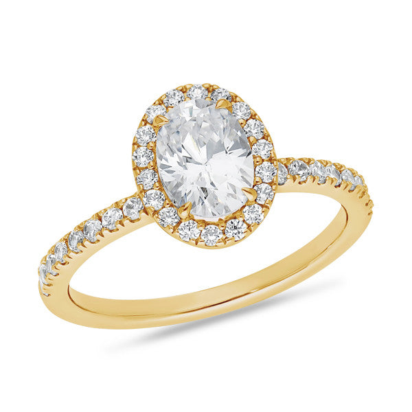 18ct yellow gold oval Lab grown diamond halo engagement ring