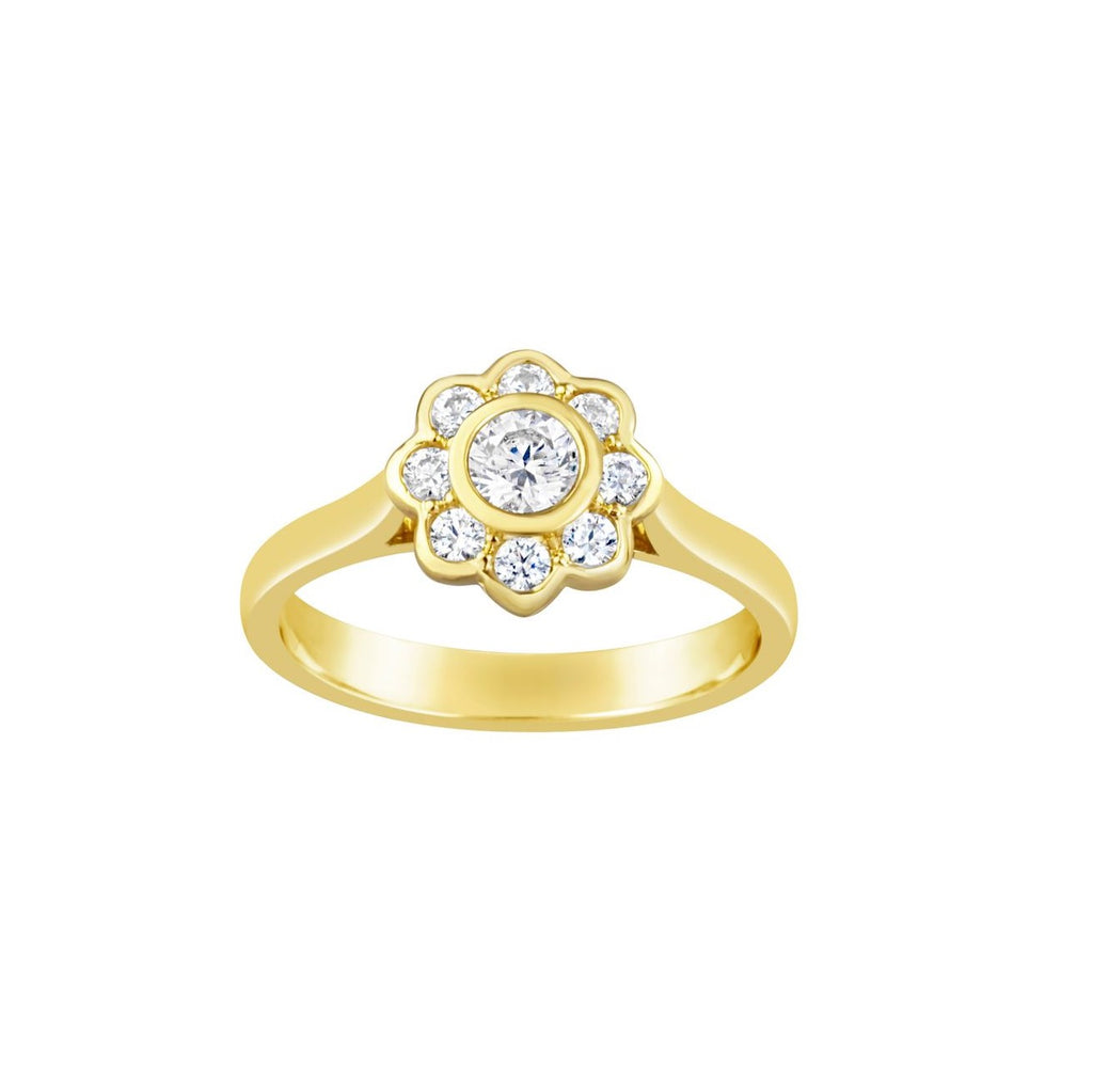 9ct Yellow Gold Cubic Zirconia Cluster Flower Ring