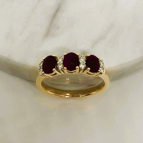9ct Yellow Gold 3x Ruby And Diamond Ring