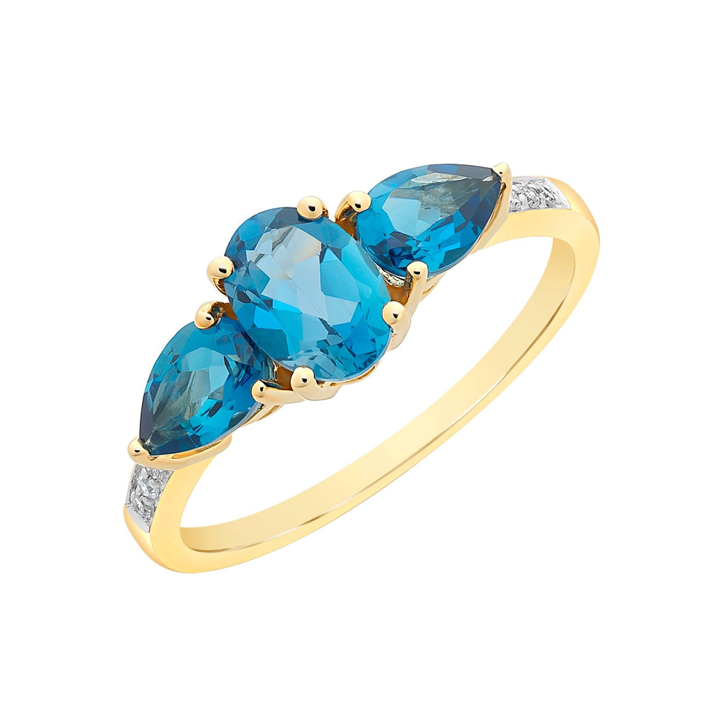 9ct Yellow Gold Modern Trilogy London Blue Topaz Ring