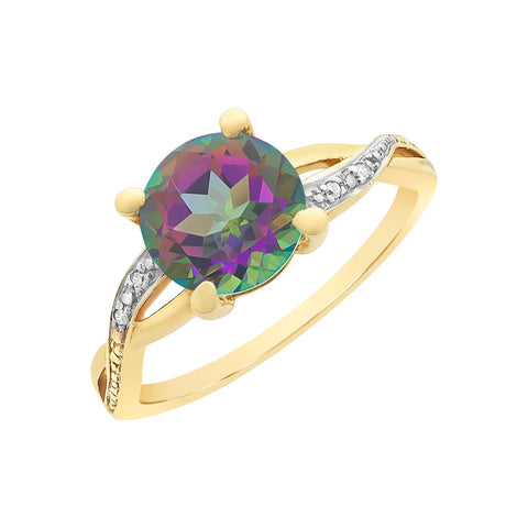 9ct Yellow Gold Mystic Topaz & Diamoind Ring