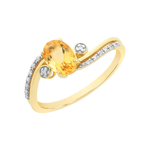 9ct Yellow Gold Oval Citrine & Diamond Ring