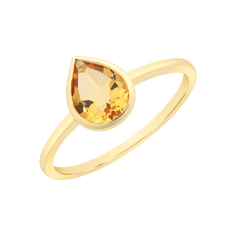 9c Yellow Gold Pear Citrine Ring