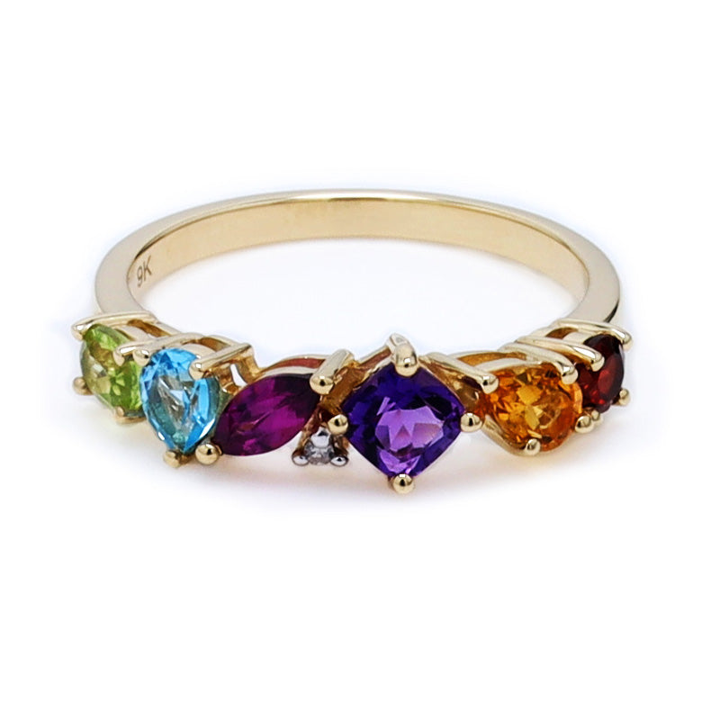 9ct Yellow Gold Multi Colour Stone Ring
