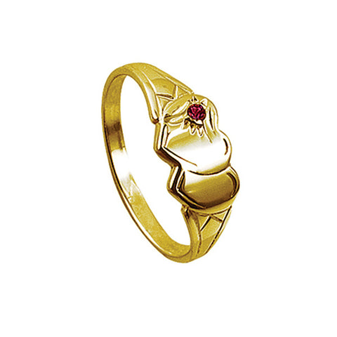 9ct Yellow Gold Created Ruby Double Heart Signet Ring
