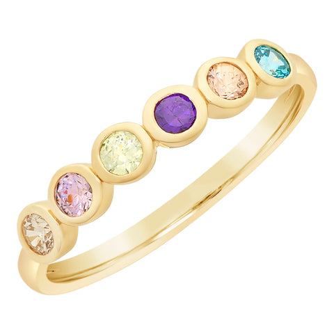 9ct Yellow Gold Multi Coloured Cubic Zirconia Bubble Ring