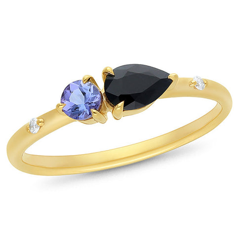 9ct Yellow Gold Sapphire, Tanzanite And Lab Grown Diamond Dress Ring