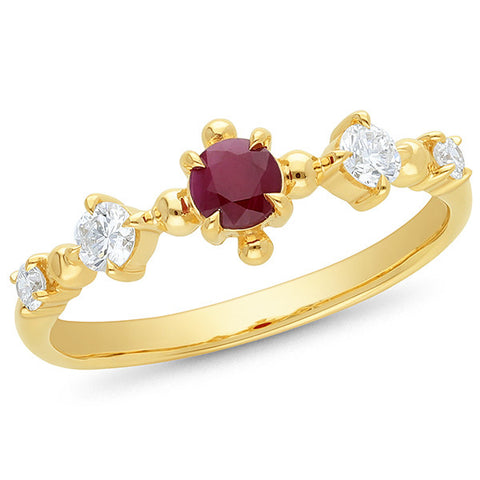 9ct Yellow Gold Natural Ruby And Lab Grown Diamond Dress Ring