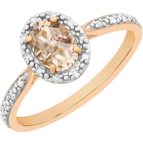 9ct Rose Gold Morganite And Diamond Ring
