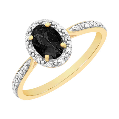 9ct Yellow Gold Sapphire And Diamond Halo Ring