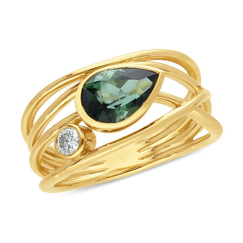 9ct Yellow Gold Sapphire and Diamond Dress Ring