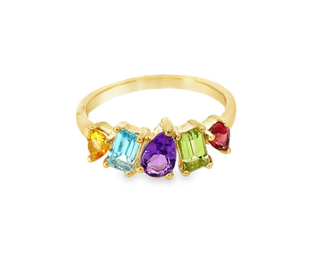 9ct Yellow Gold Pear/Emerald Cut Natural Stone Ring