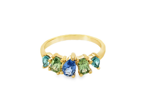 9ct Yellow Gold Ceylon Sapphire & Natural Stone Ring