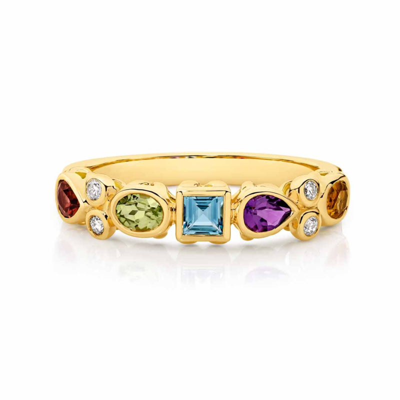 9ct Yellow Gold Natural Stone Bezel Set Band