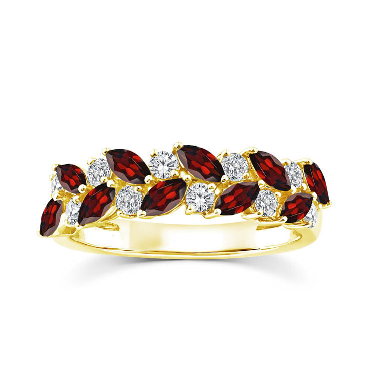 9ct Yellow Gold Garnet & Diamond Dress Ring