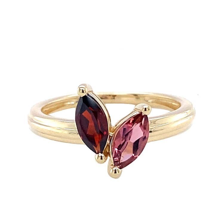 9ct Yellow Gold Garnet And Pink Tourmaline Dress Ring