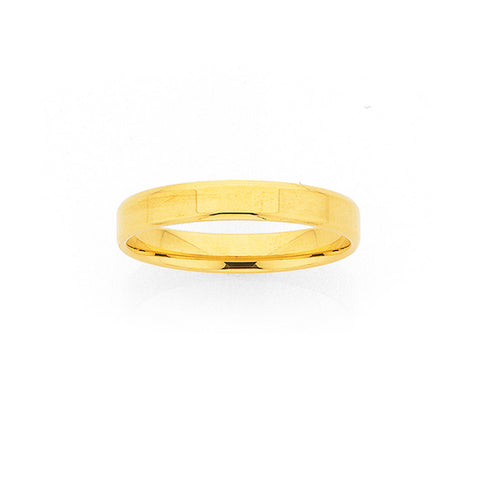 9ct Yellow Gold Flat Bevel Edge Comfort Curve Wedder 3mm