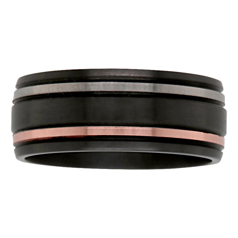 Black Zirconium, Rose Gold And White Gold Band