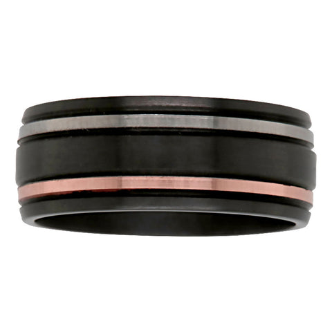 Black Zirconium, Rose Gold And White Gold Band