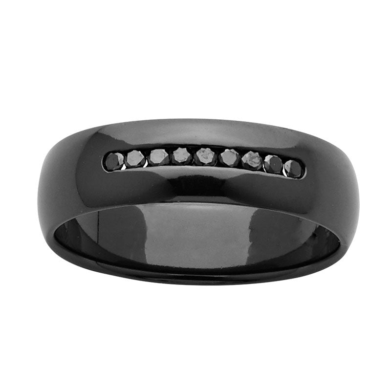 Mens Black Zirconium Diamond Set Band