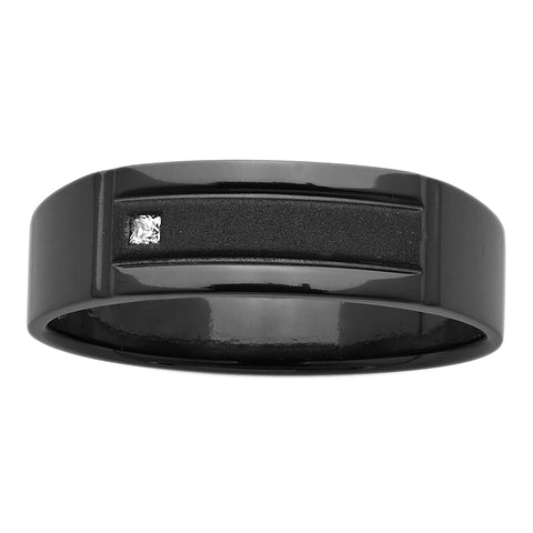 Mens Black Zirconium Band With Princess Cut Diamond