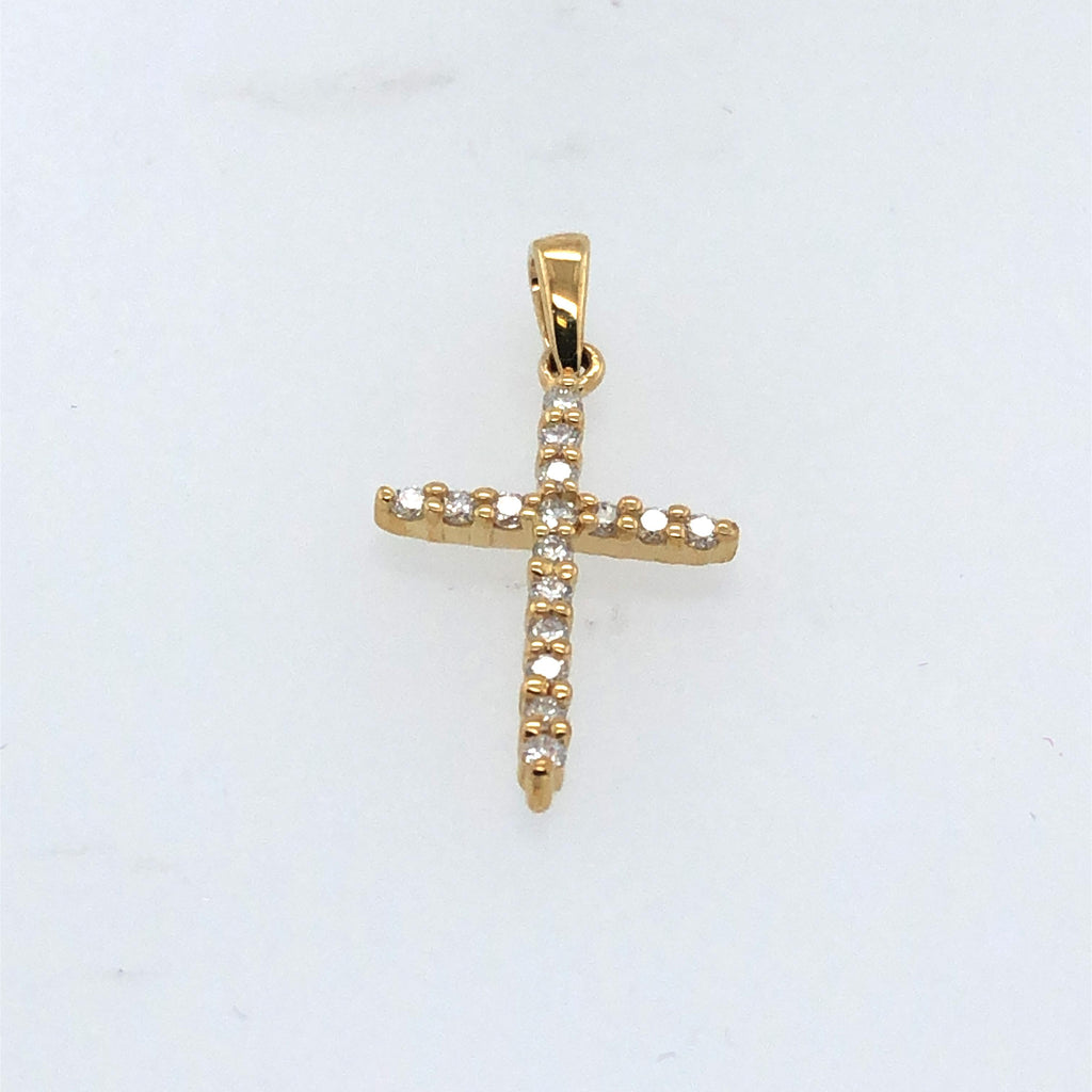 9ct Yellow Gold Diamond Set Cross And Plated Chain