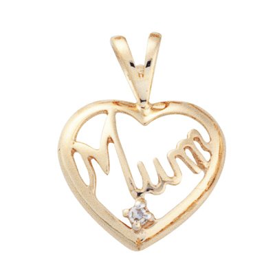9ct Yellow Gold Diamond Set Open Heart Mum Pendant