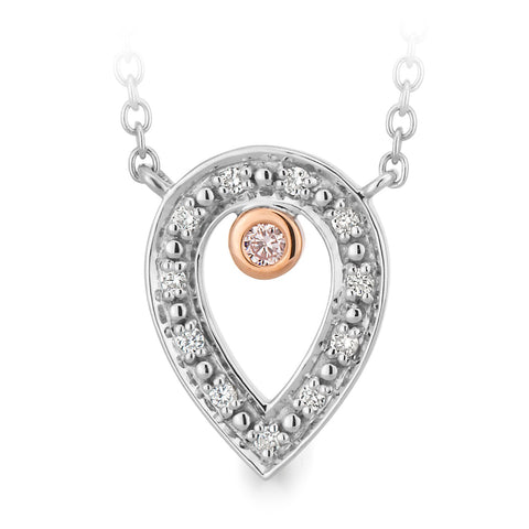 9ct White/Rose Gold Pink Caviar Diamond Teardrop Necklet