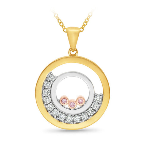 9ct 3Tone Gold Pink Caviar Diamond Pendant