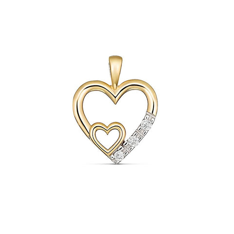 9ct Yellow Gold Diamond Set Double Heart Pendant