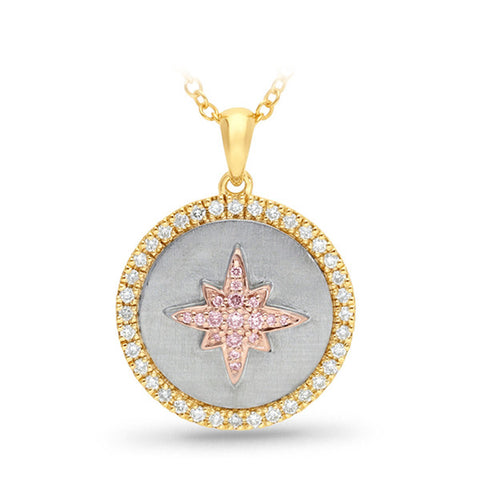 9ct Gold 3 Tone Diamond Pendant With Australian Pink Diamonds From The Argyle Mine