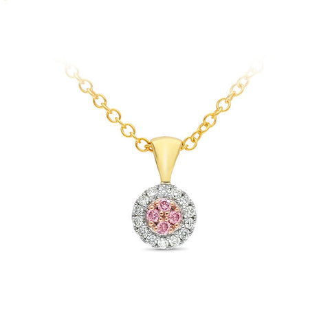 9ct Multi Coloured Gold Pink Caviar Diamond Pendant