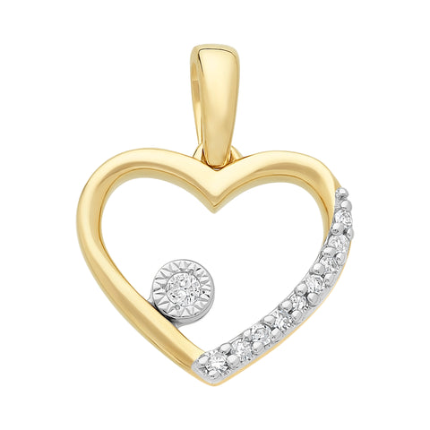 9ct Yellow Gold Diamond Heart Pendant