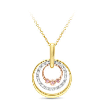 9ct Yellow, White And Rose Gold Pink Caviar Circle Pendant