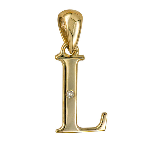 9ct Yellow Gold Diamond Set Initial Pendant 'L'