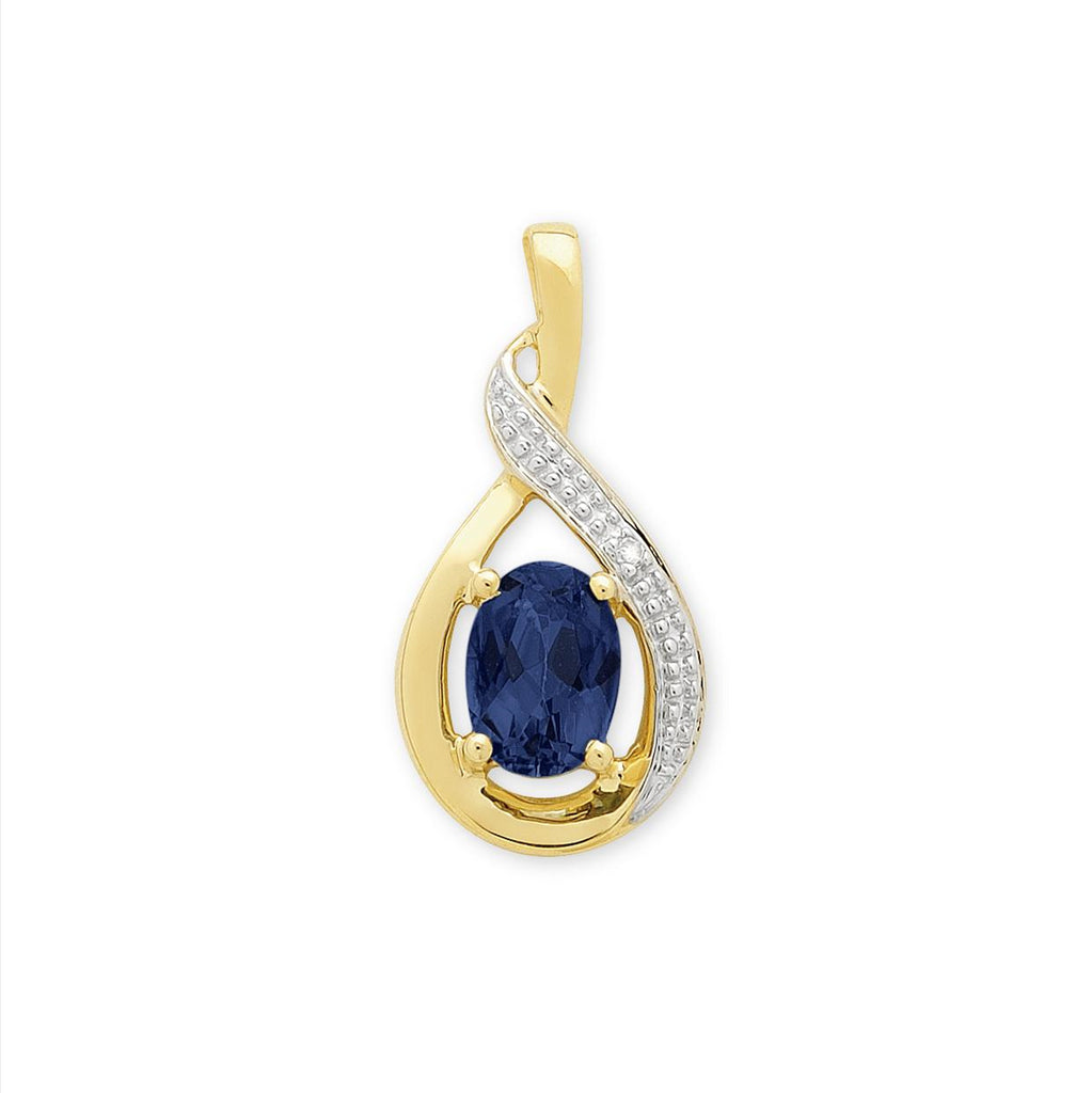 9ct Created Sapphire Pendant & Plated Chain